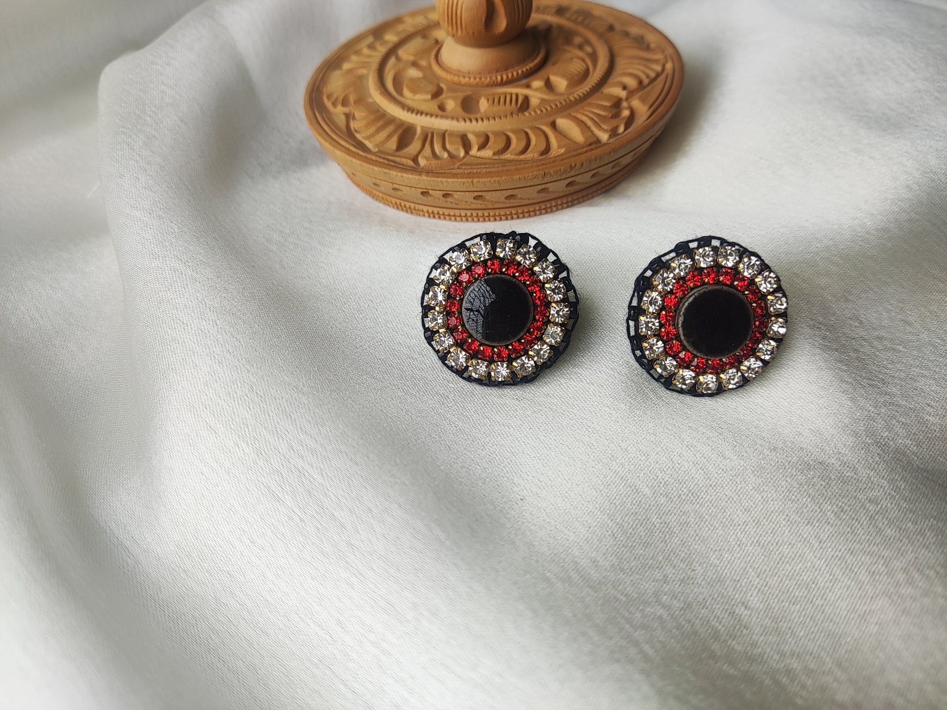 Black Embroidery stud earrings