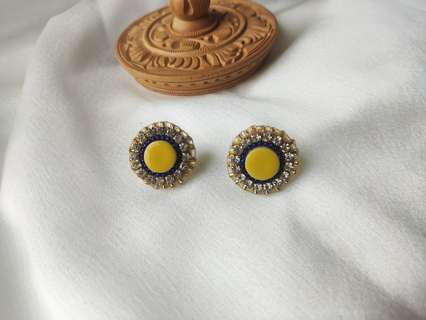 Yellow Embroidery stud earrings