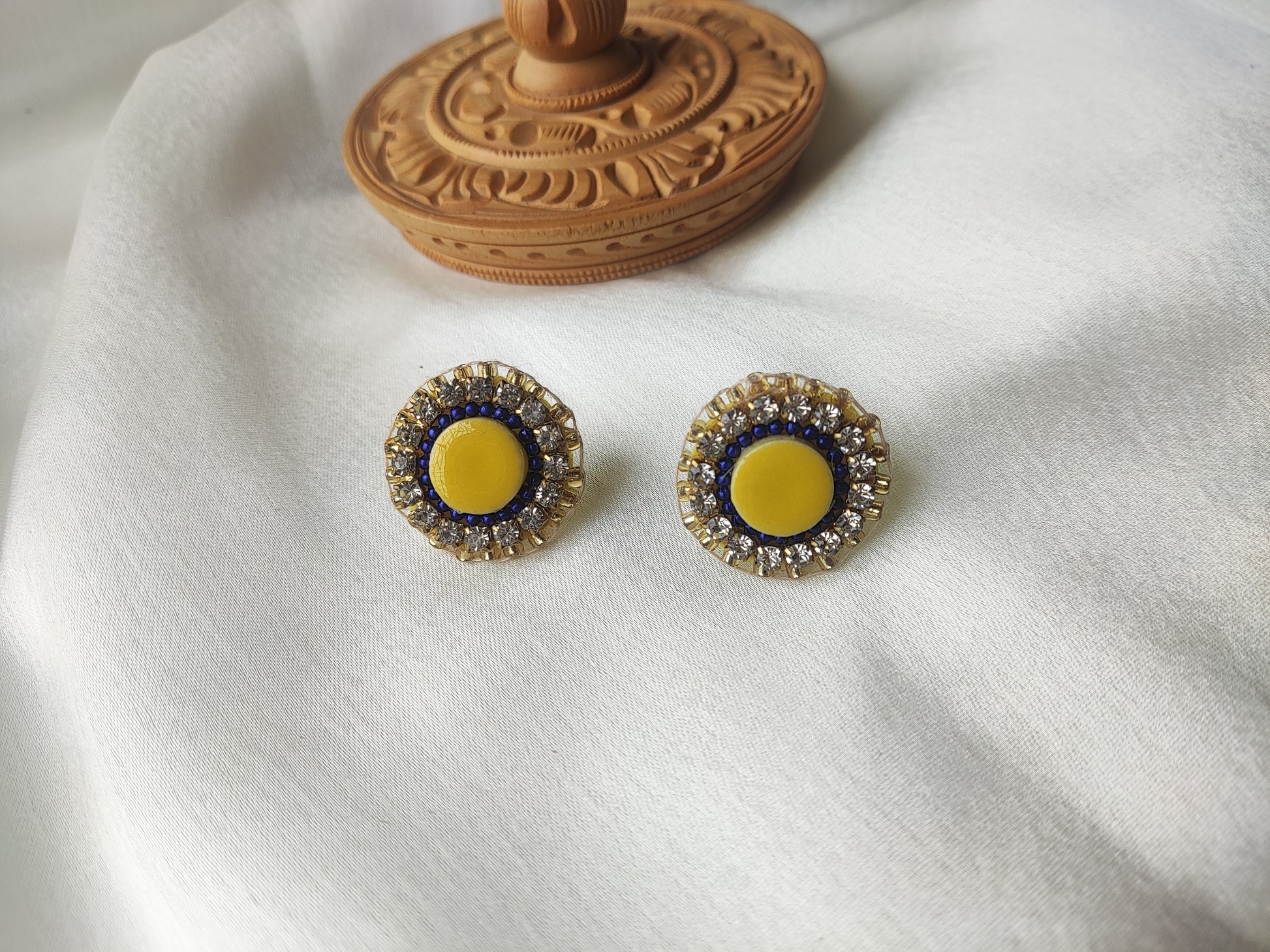 Yellow Embroidery stud earrings