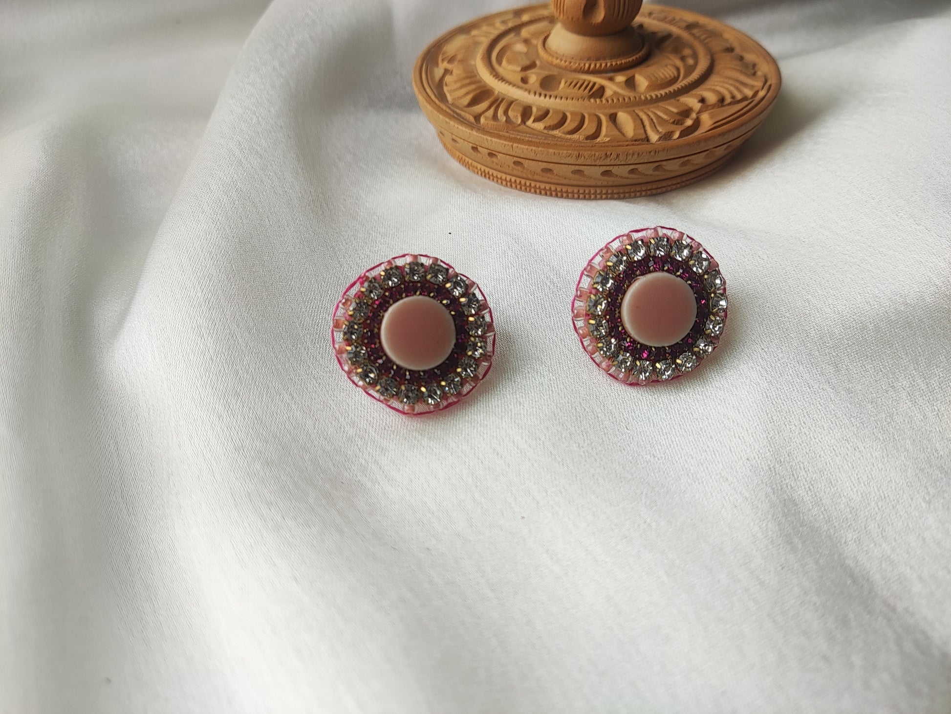Pink Embroidery stud earrings