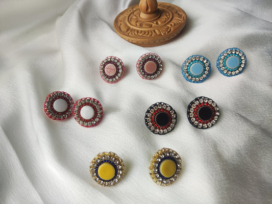 Embroidery stud earrings. ceremic tile and beads are used to upcycled this beautiful stud earrings for women.