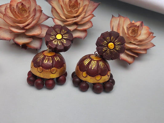 Brown Flower Terracotta Earrings for women