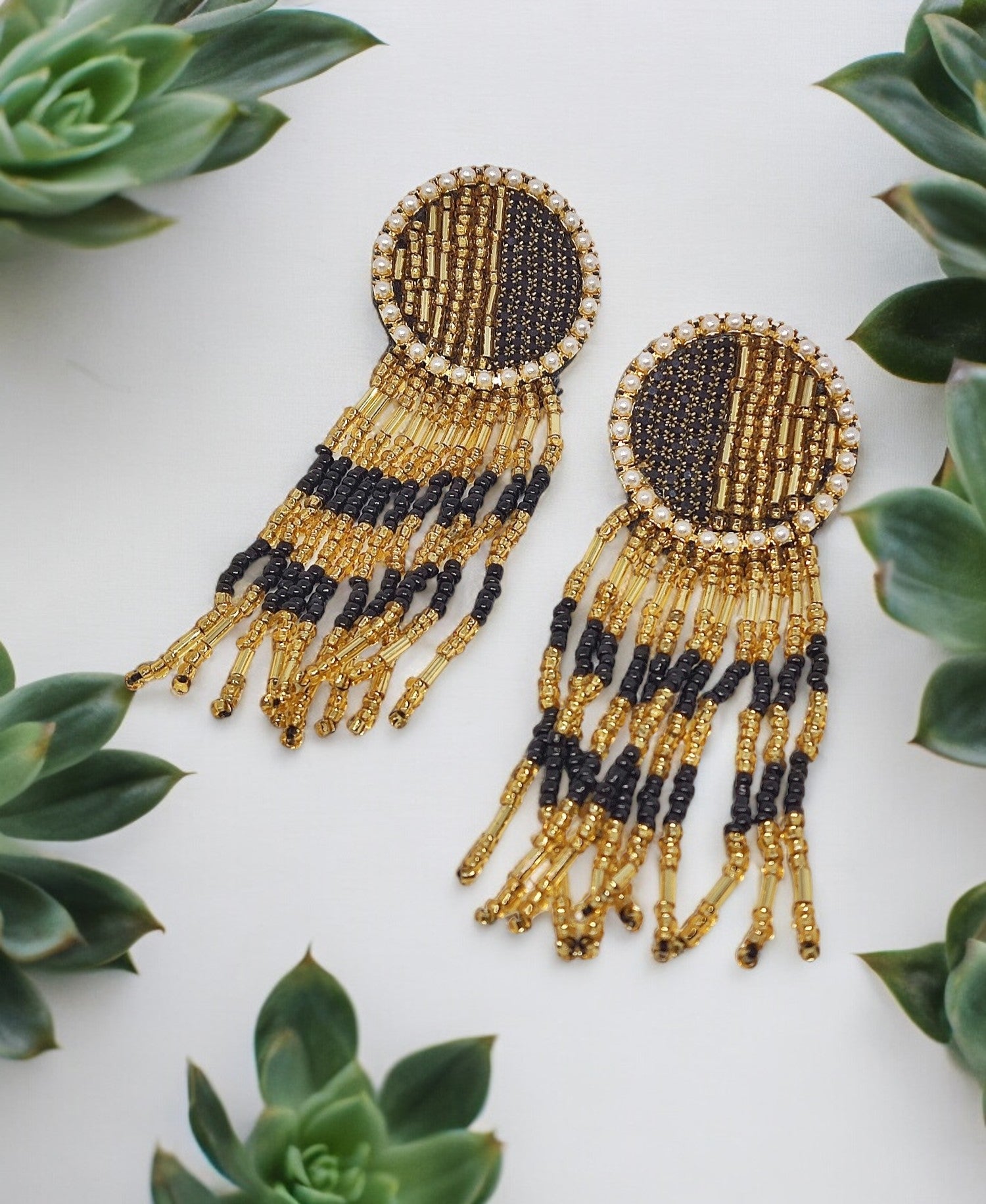 Black Handmade embroidery earring for women