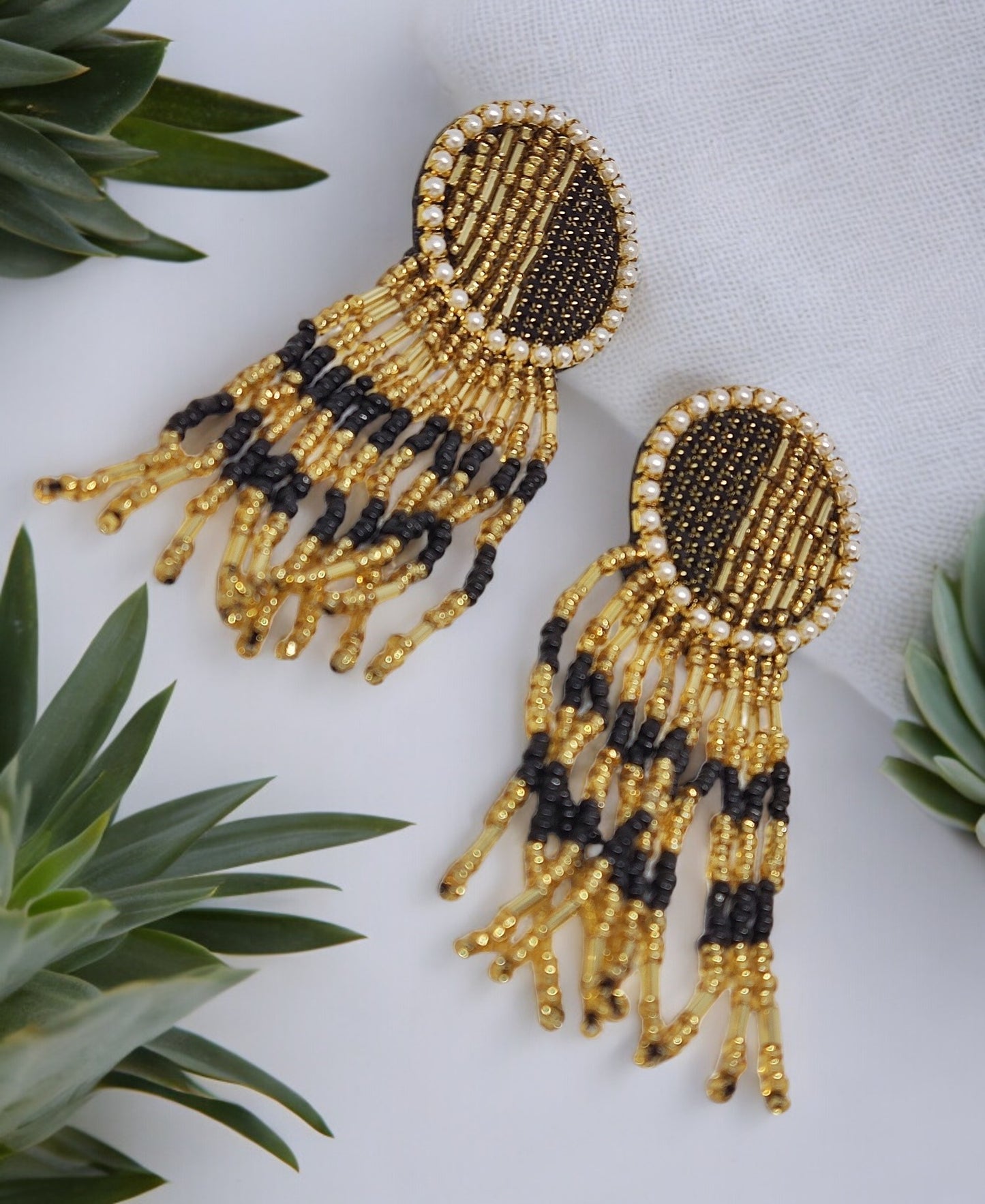 Black Handmade embroidery earring for women