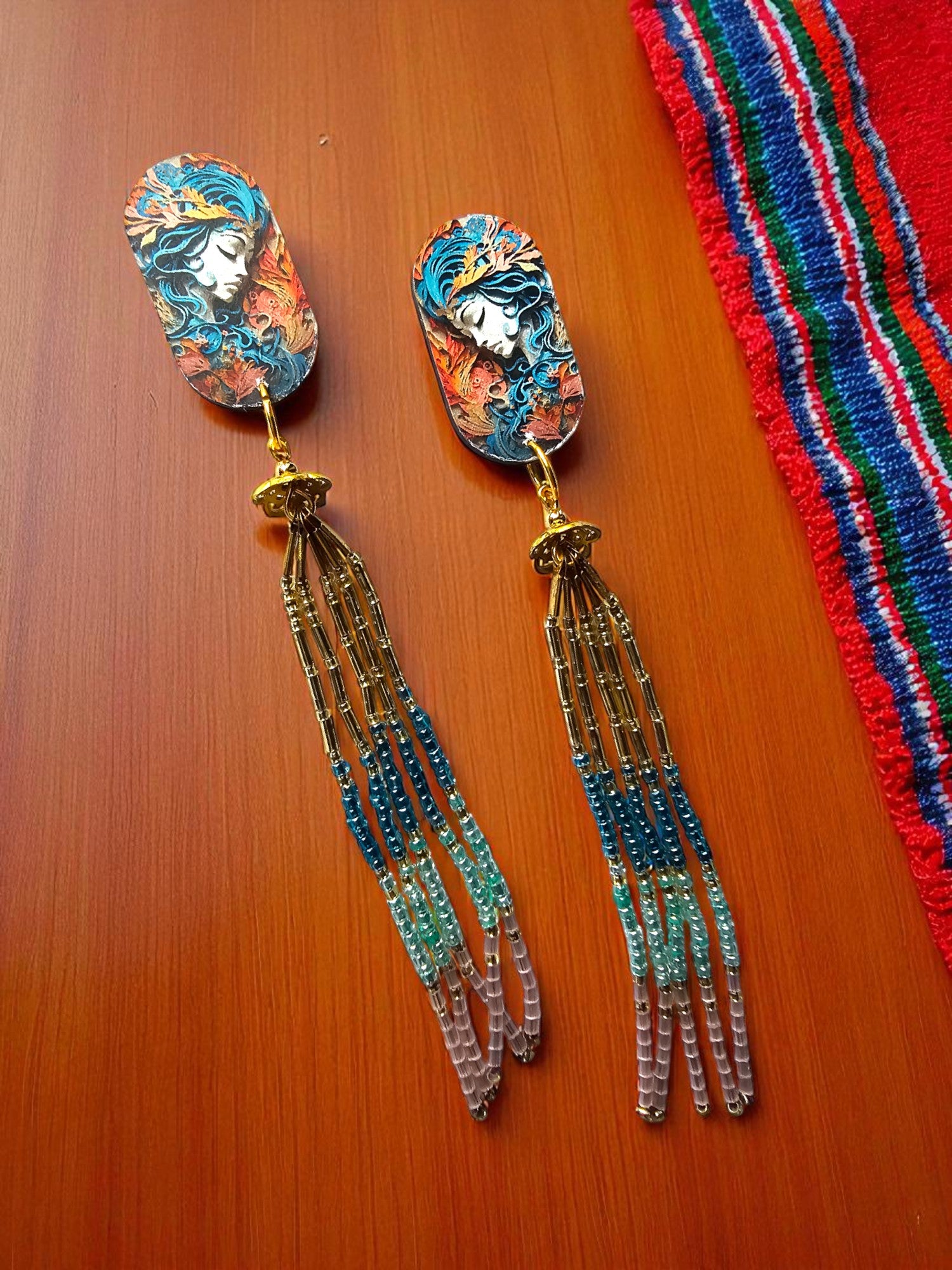 Anusangi Collections boho statement dangle earrings with colorful beaded designs and artistic embellishments