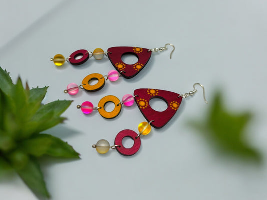 Colorful terracotta earrings for women with red and orange beads from Anusangi Collections