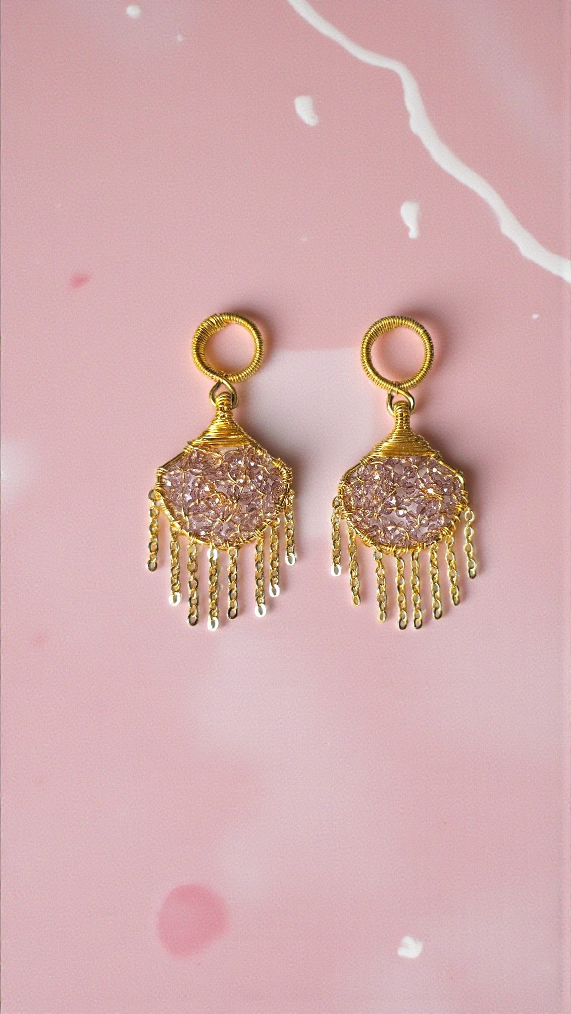 Purple Handmade Bead Wrap Earrings with gold accents and dangling details for stylish outfits