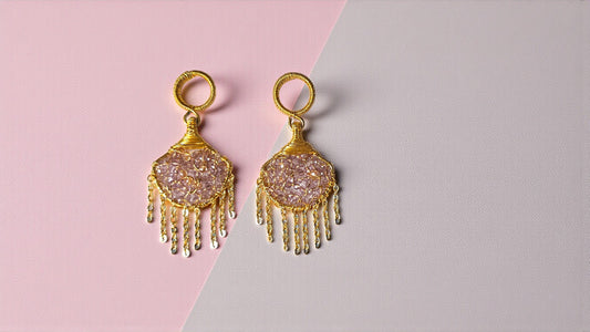 Purple Handmade Bead Wrap Earrings with Gold Accents and Dangle Design for Elegant Style