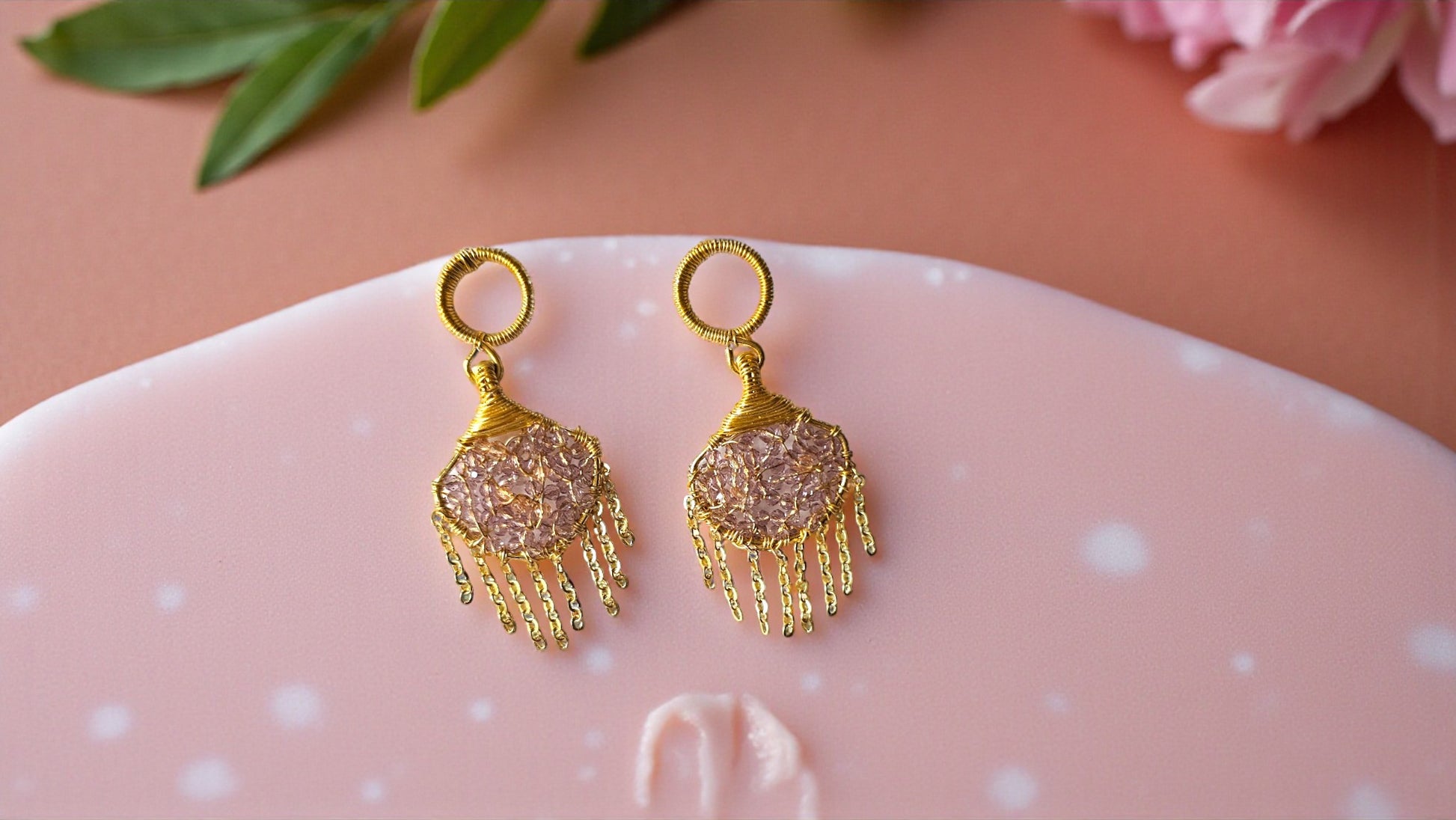 Elegant Purple Handmade Bead Wrap Earrings with gold detailing, perfect for any occasion