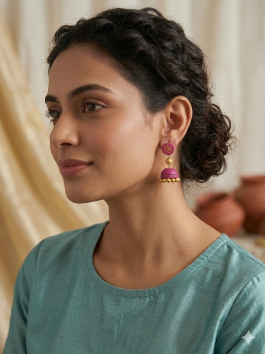 Gitali Pink Terracotta Jhumka Earrings