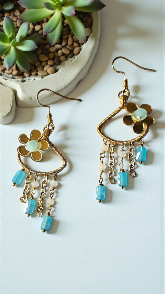 Anusangi Collections Sky Garden Dangles with floral designs and turquoise beads beaded earrings
