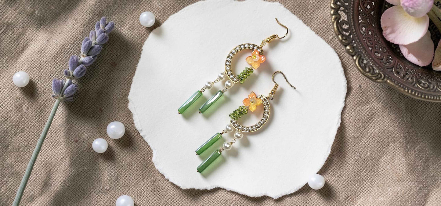 Enchanted Garden Gold Crescent Dangle Earrings