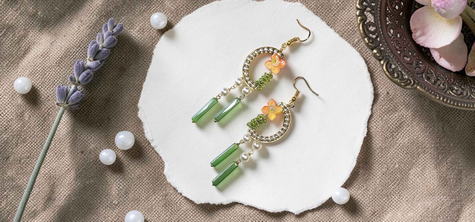Enchanted Garden Gold Crescent Dangle Earrings