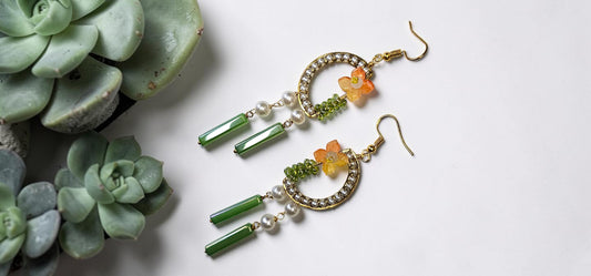 Blossom & Pearl Chandelier Earrings – Green Drop Statement Dangles