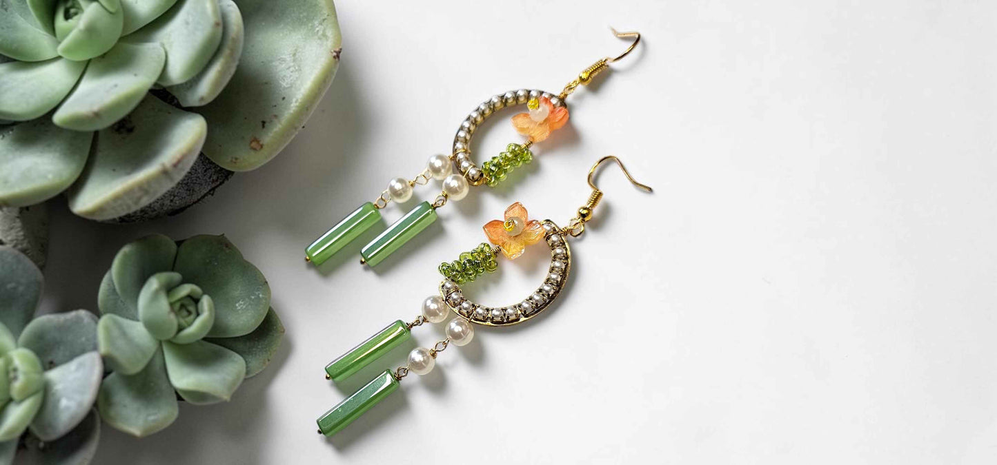 Enchanted Garden Gold Crescent Dangle Earrings