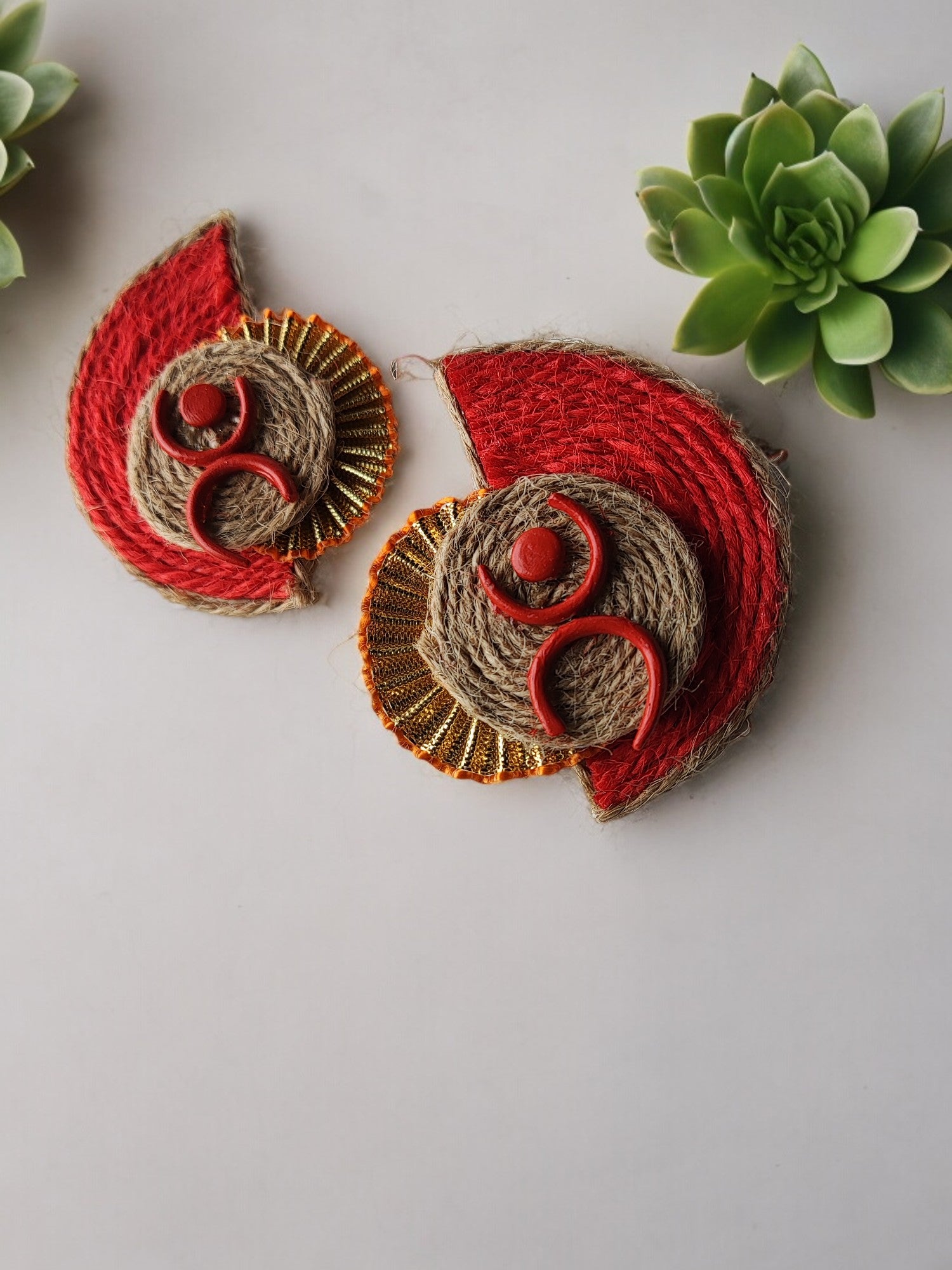 Unique Aanshi fabric earrings by Anusangi Collections featuring red and natural woven design
